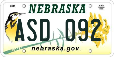 NE license plate ASD092
