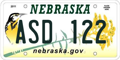 NE license plate ASD122