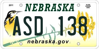 NE license plate ASD138