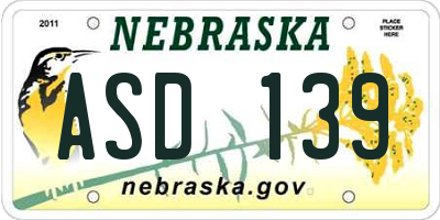 NE license plate ASD139