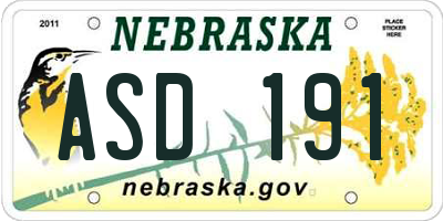 NE license plate ASD191