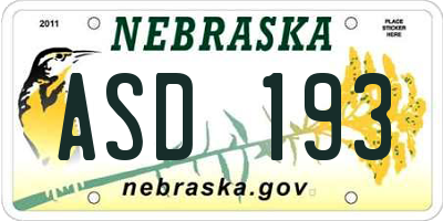 NE license plate ASD193