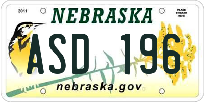 NE license plate ASD196