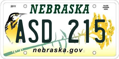 NE license plate ASD215