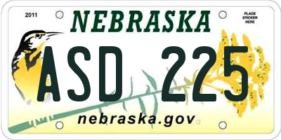 NE license plate ASD225