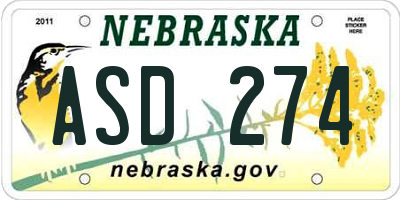 NE license plate ASD274