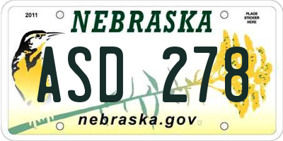 NE license plate ASD278