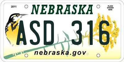 NE license plate ASD316