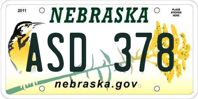 NE license plate ASD378