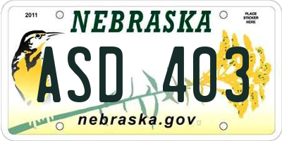 NE license plate ASD403