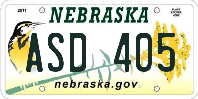 NE license plate ASD405