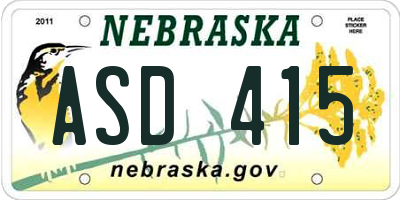 NE license plate ASD415