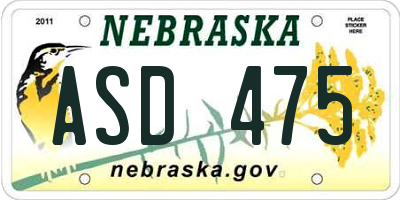 NE license plate ASD475