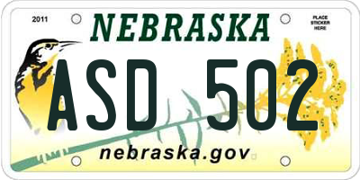 NE license plate ASD502