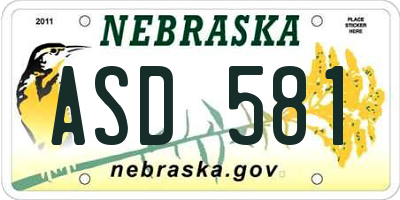 NE license plate ASD581