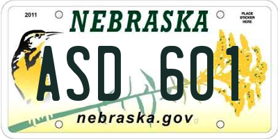 NE license plate ASD601