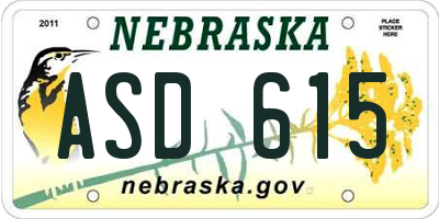 NE license plate ASD615