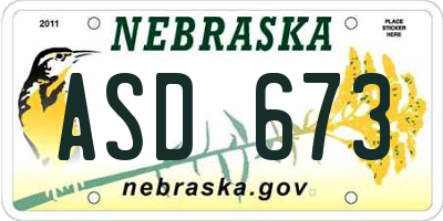 NE license plate ASD673
