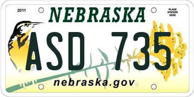 NE license plate ASD735