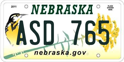 NE license plate ASD765
