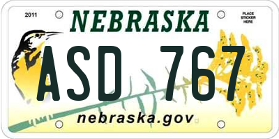 NE license plate ASD767