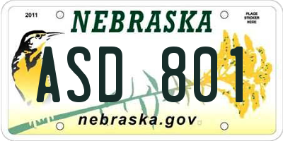 NE license plate ASD801