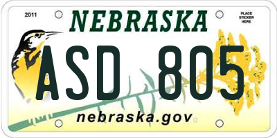 NE license plate ASD805