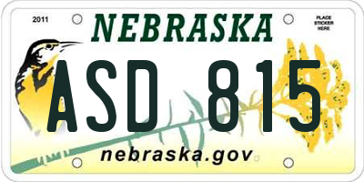 NE license plate ASD815