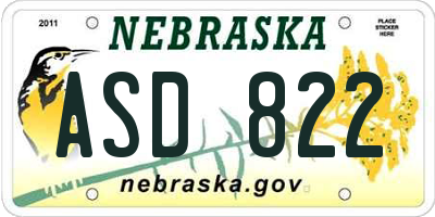 NE license plate ASD822