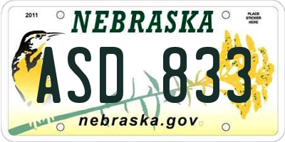 NE license plate ASD833