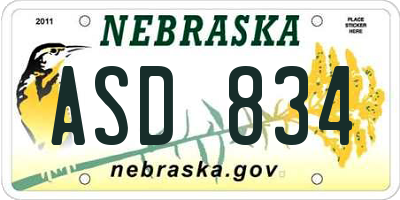 NE license plate ASD834
