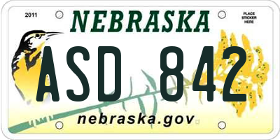 NE license plate ASD842