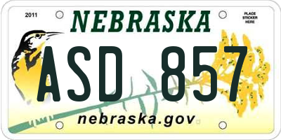 NE license plate ASD857