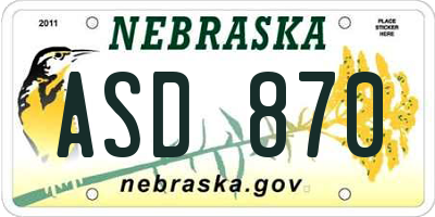 NE license plate ASD870