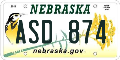 NE license plate ASD874