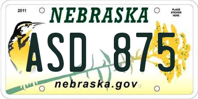 NE license plate ASD875