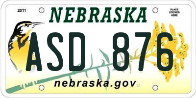 NE license plate ASD876