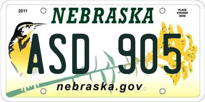 NE license plate ASD905