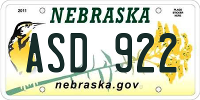 NE license plate ASD922