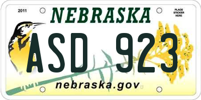 NE license plate ASD923