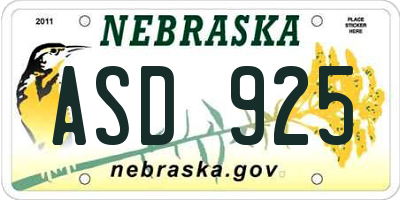 NE license plate ASD925