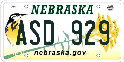 NE license plate ASD929