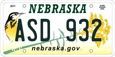 NE license plate ASD932