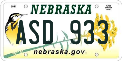 NE license plate ASD933