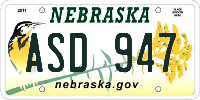 NE license plate ASD947