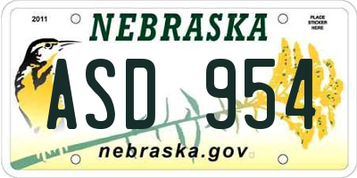 NE license plate ASD954