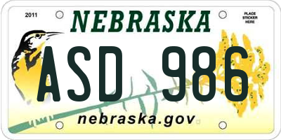 NE license plate ASD986