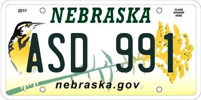 NE license plate ASD991