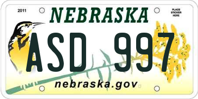 NE license plate ASD997