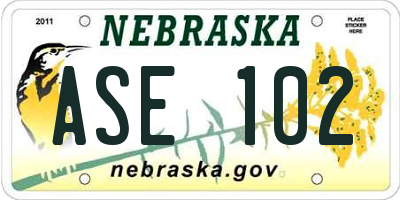 NE license plate ASE102